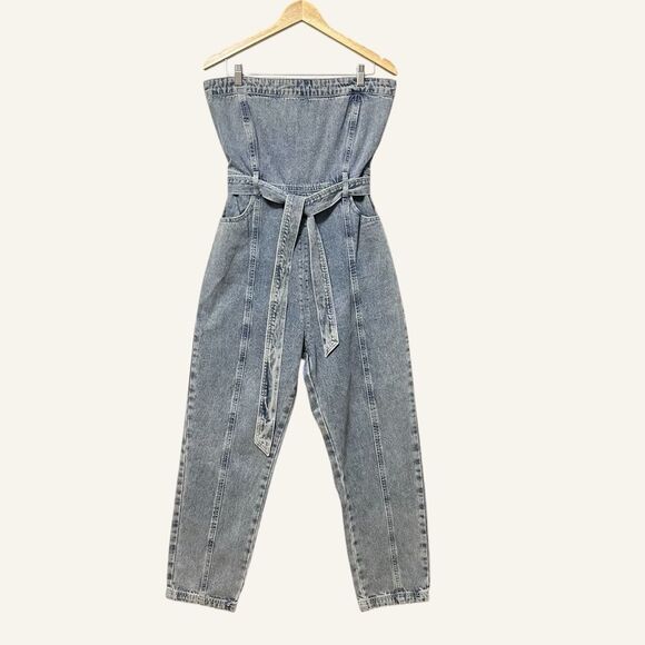 Kendall & Kylie Denim - Kendall & Kylie Denim Strapless Jumpsuit Size Tie Large Belt Cropped Leg